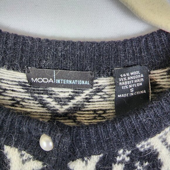 Moda International Vintage Wool/Angora Blend Pearl Button Up Sweater S - Picture 4 of 5